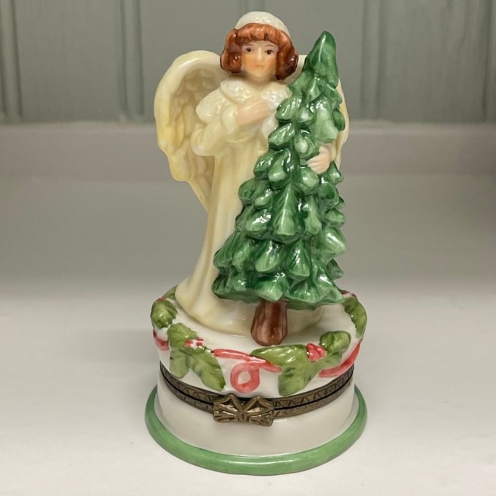 VINTAGE Foreside Angel and Tree Hinged Trinket Box